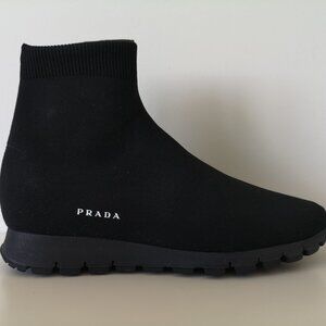 NIB PRADA Black Calzature Uomo Sport Knit High Top Men's Shoes Sneakers 5.5